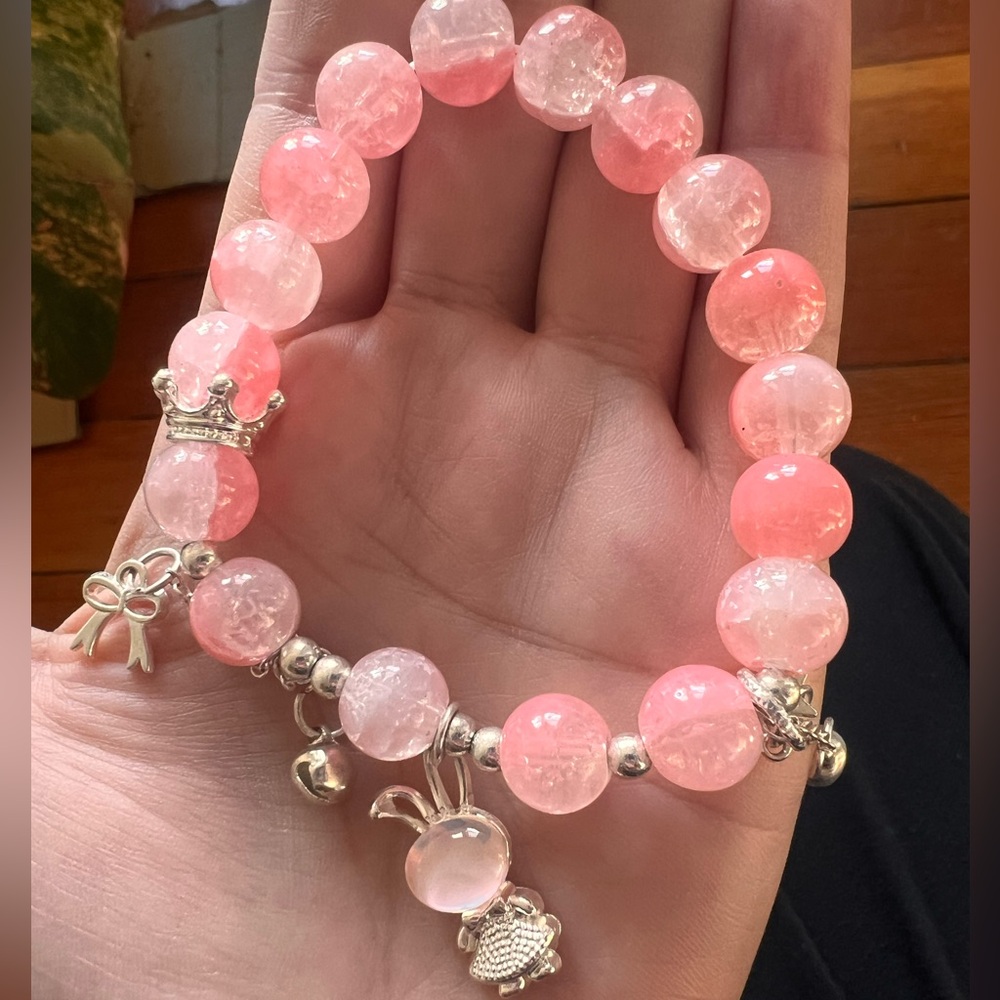 Pink With Rabbit Beaded Charm Bracelet - Picture 2 of 2